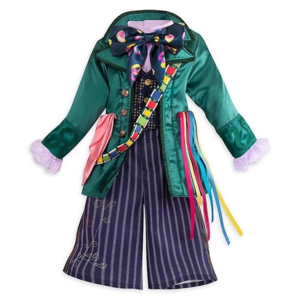 Disney Green Teal and Purple Hatter Costume with Colorful Ribbon Accents